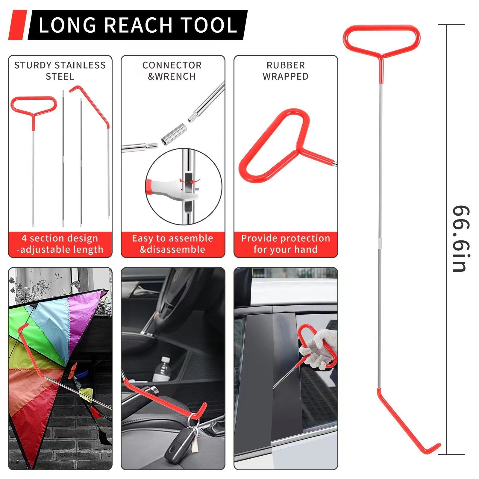 24 stainless steel long distance car emergency key hook red warped roadside emergency kit Car trim removal kit, doors and Windows with air wedge pump combination tools - Premium Automotive from TSG - Just $45.99! Shop now at Rapidvehicles