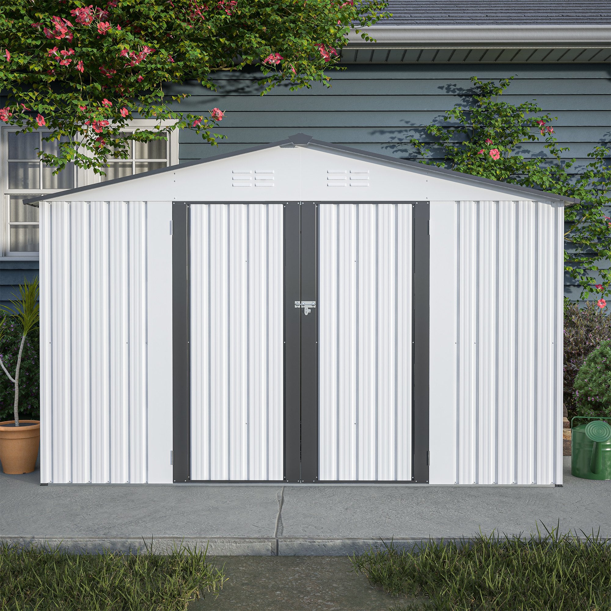 10X8 FT Outdoor Storage Shed, All Weather Metal Sheds with Lockable Doors, Tool Shed for Garden, Patio, Backyard, Lawn, Grey - Premium Carports from Rapidvehicles - Just $493.45! Shop now at Rapidvehicles