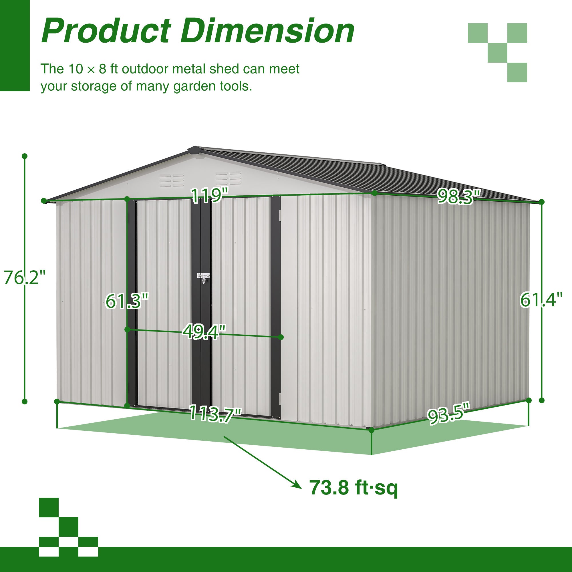 10X8 FT Outdoor Storage Shed, All Weather Metal Sheds with Lockable Doors, Tool Shed for Garden, Patio, Backyard, Lawn, Grey - Premium Carports from Rapidvehicles - Just $493.45! Shop now at Rapidvehicles