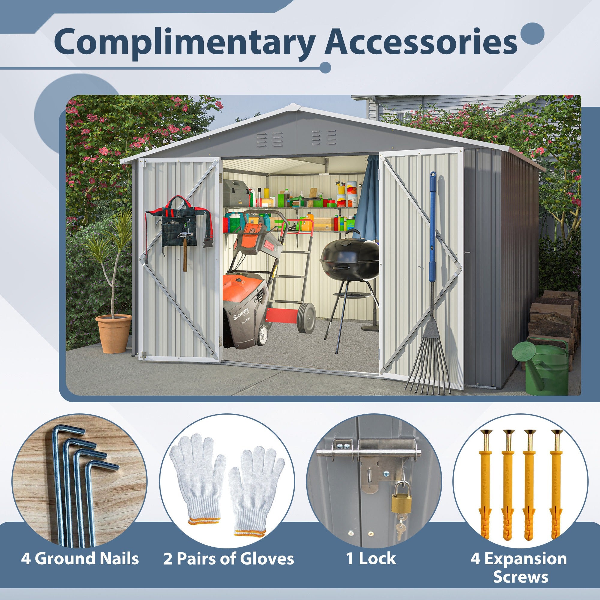 10X8 FT Outdoor Storage Shed, All Weather Metal Sheds withLockable Doors, Tool Shed for Garden, Patio, Backyard, Lawn, Grey - Premium Carports from Rapidvehicles - Just $495.99! Shop now at Rapidvehicles