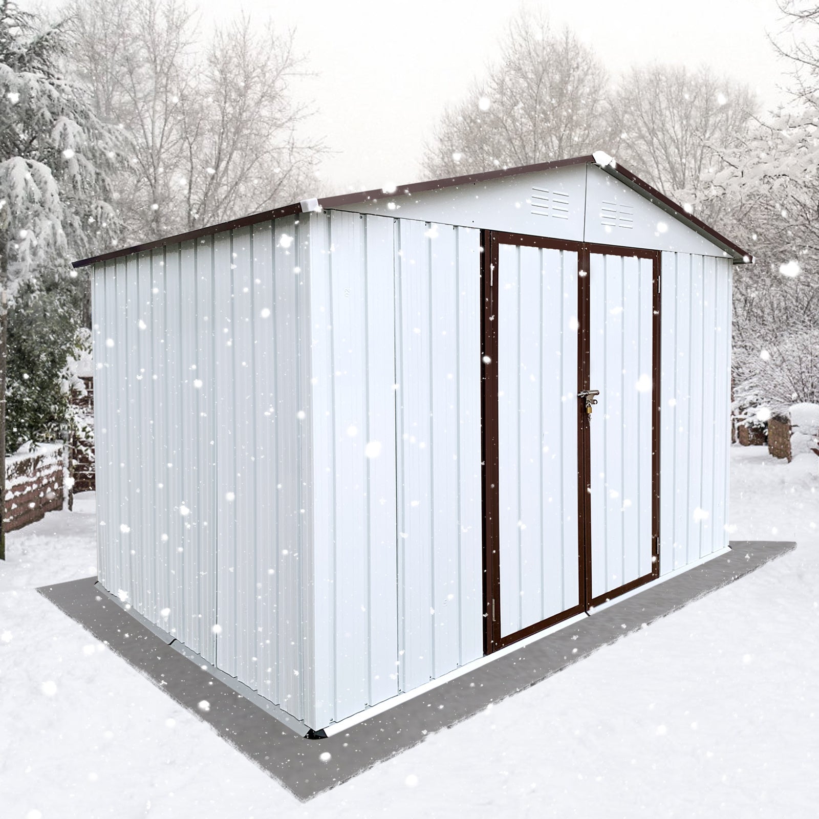 Metal garden sheds 10ftx8ft outdoor storage sheds white+coffee - Premium Carports from Rapidvehicles - Just $541.91! Shop now at Rapidvehicles