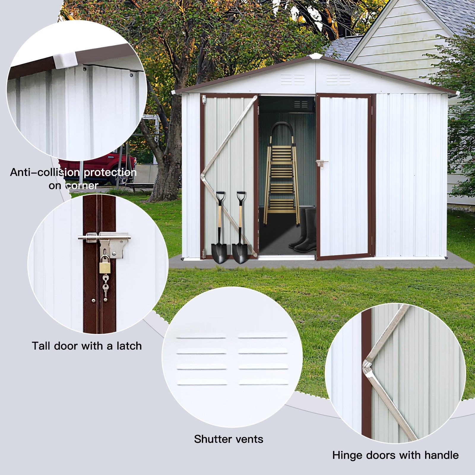 Metal garden sheds 10ftx8ft outdoor storage sheds white+coffee - Premium Carports from Rapidvehicles - Just $541.91! Shop now at Rapidvehicles