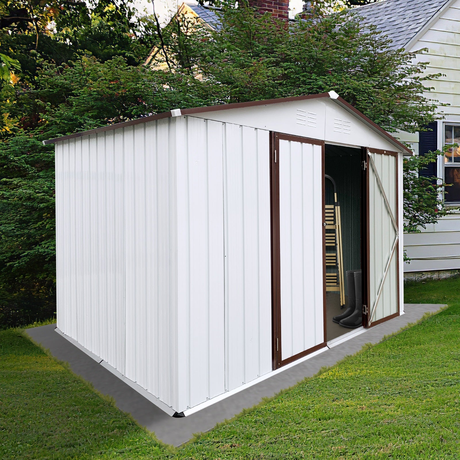 Metal garden sheds 10ftx8ft outdoor storage sheds white+coffee - Premium Carports from Rapidvehicles - Just $541.91! Shop now at Rapidvehicles