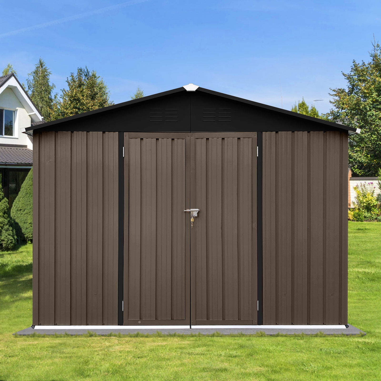 Metal garden sheds 10ft?8ft outdoor storage sheds Brown + Black - Premium Carports from Rapidvehicles - Just $541.91! Shop now at Rapidvehicles