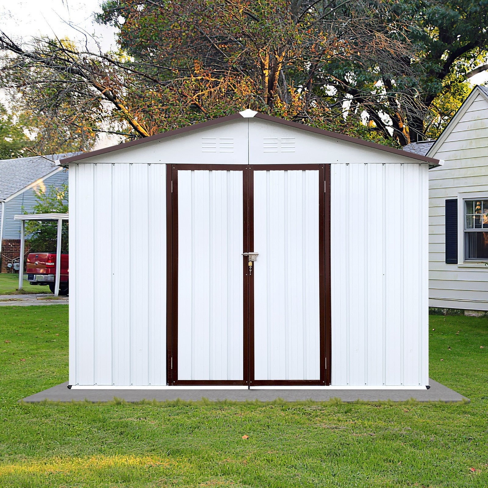 Metal garden sheds 6ftx8ft outdoor storage sheds white+offee - Premium Carports from Rapidvehicles - Just $426.99! Shop now at Rapidvehicles