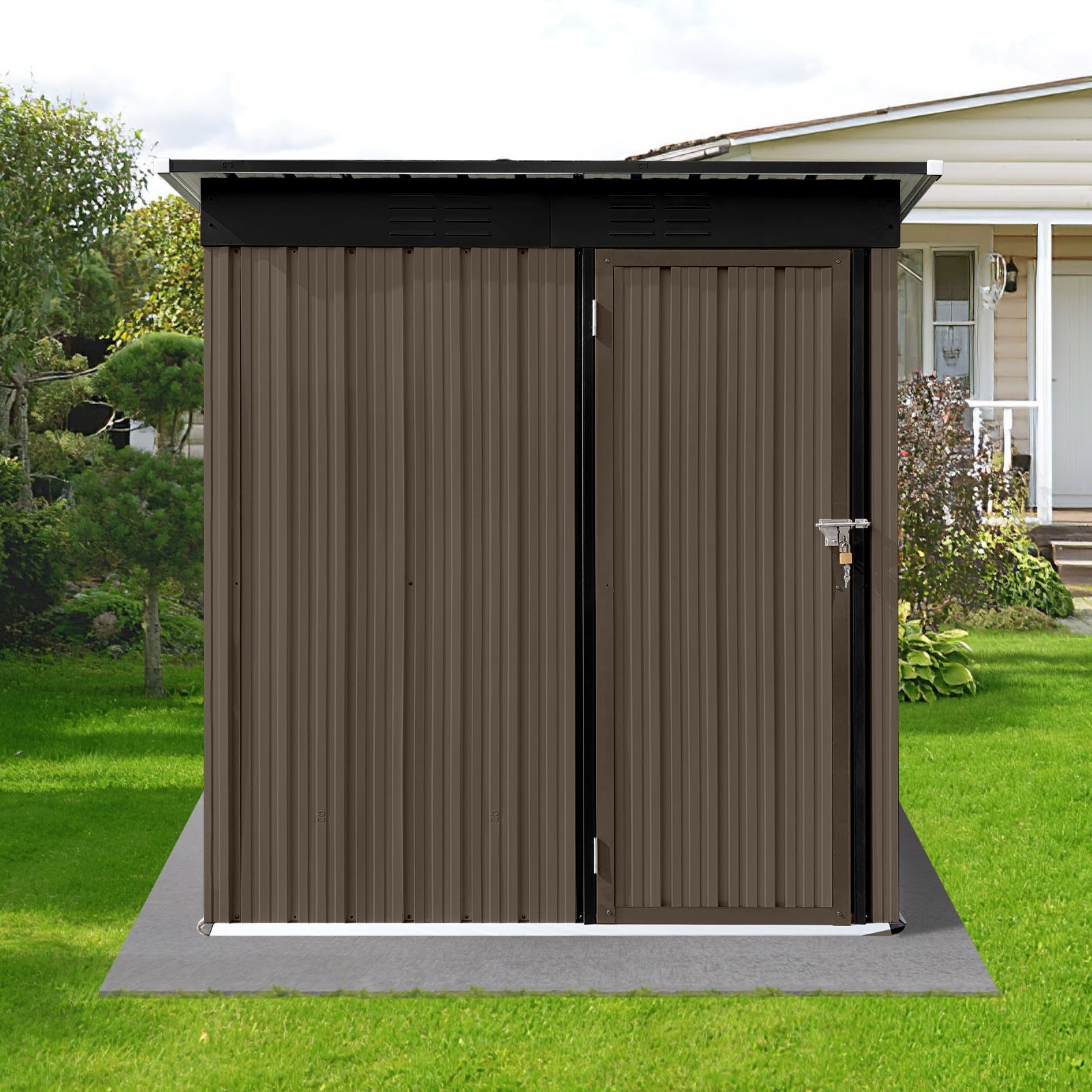 Metal garden sheds 5ft?4ft outdoor storage sheds Brown + Black - Premium Carports from Rapidvehicles - Just $221.99! Shop now at Rapidvehicles