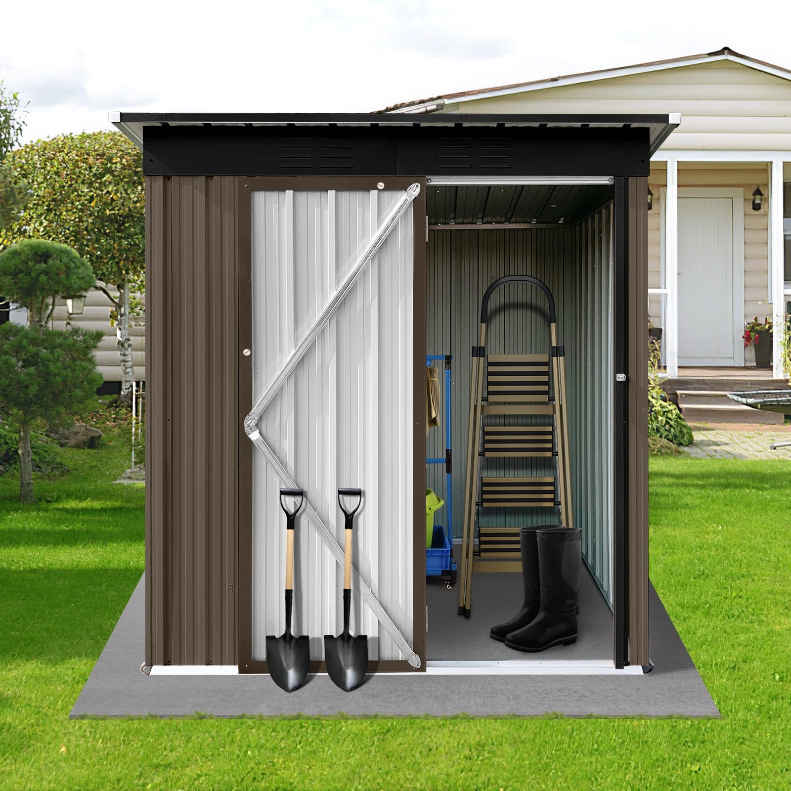 Metal garden sheds 5ft?4ft outdoor storage sheds Brown + Black - Premium Carports from Rapidvehicles - Just $221.99! Shop now at Rapidvehicles