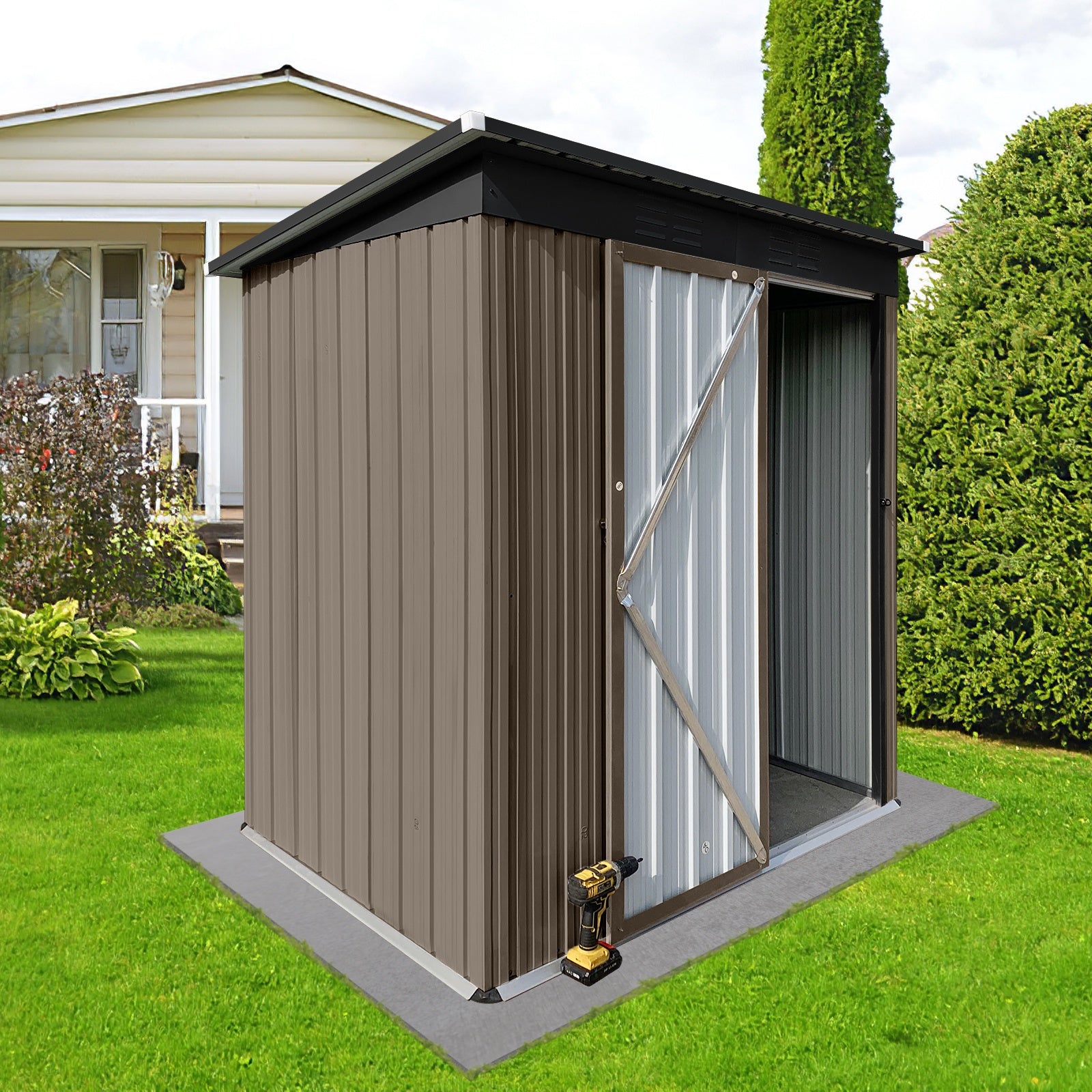 Metal garden sheds 5ft?4ft outdoor storage sheds Brown + Black - Premium Carports from Rapidvehicles - Just $221.99! Shop now at Rapidvehicles