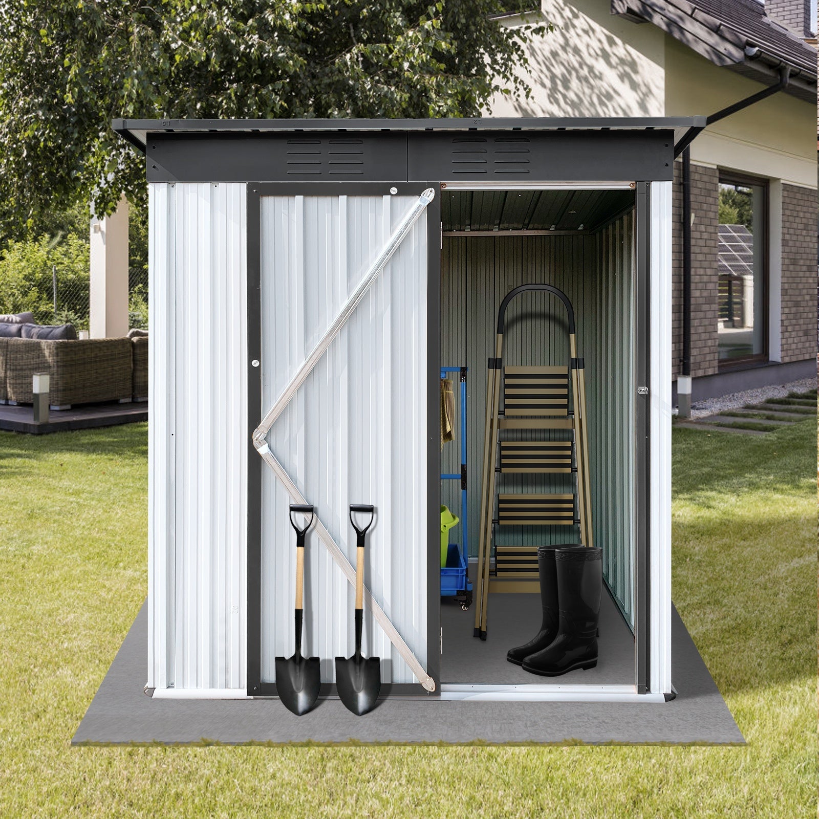 Metal garden sheds 5ftx4ft outdoor storage sheds White+Grey - Premium Carports from Rapidvehicles - Just $221.99! Shop now at Rapidvehicles