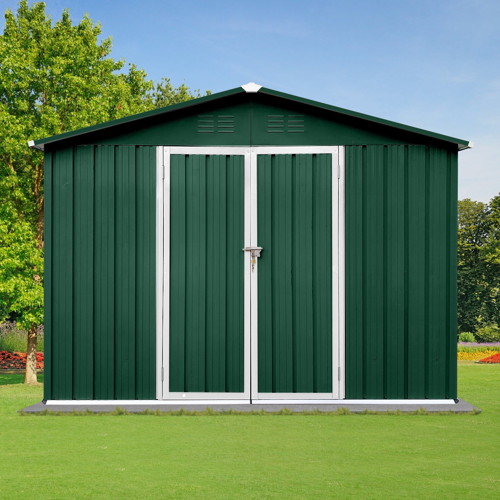 Metal garden sheds 6ftx8ft outdoor storage sheds Green+White - Premium Carports from Rapidvehicles - Just $415.37! Shop now at Rapidvehicles