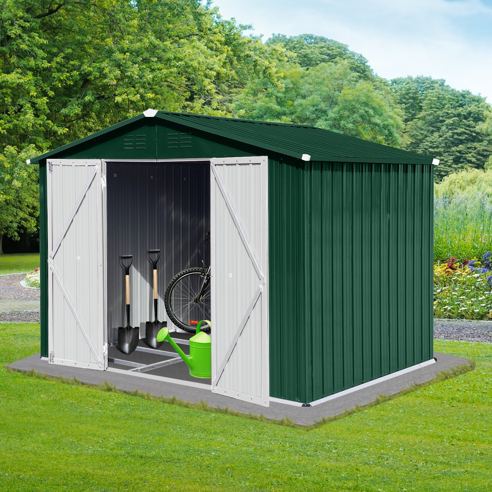 Metal garden sheds 6ftx8ft outdoor storage sheds Green+White - Premium Carports from Rapidvehicles - Just $415.37! Shop now at Rapidvehicles