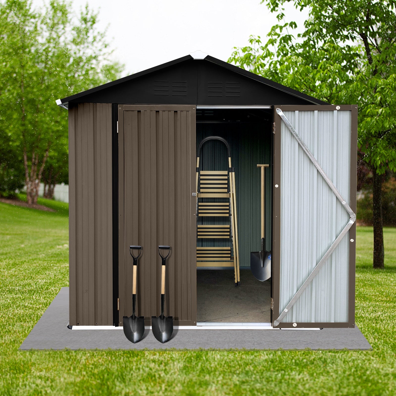 Out storage sheds 4ft?6ft Apex roof Brown + Black - Premium Carports from Rapidvehicles - Just $278.99! Shop now at Rapidvehicles