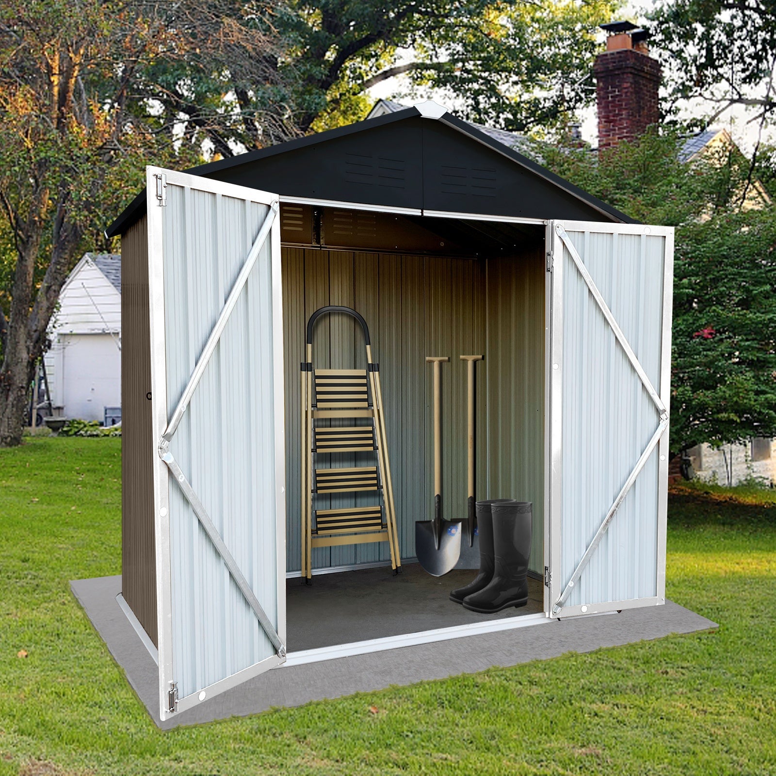 Out storage sheds 4ft?6ft Apex roof Brown + Black - Premium Carports from Rapidvehicles - Just $273.73! Shop now at Rapidvehicles