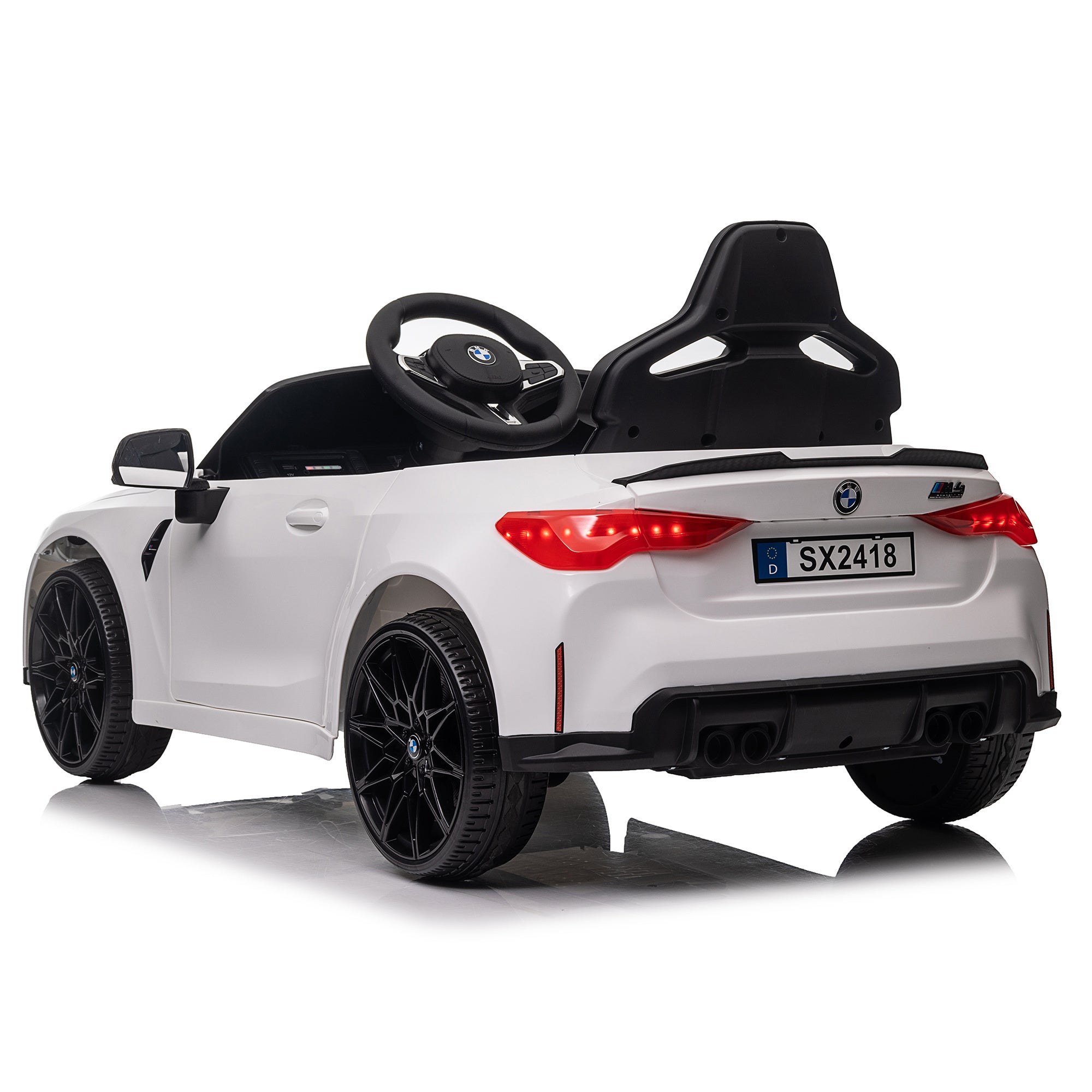 BMW M4 12v Kids ride on toy car 2.4G W/Parents Remote Control,Three speed adjustable,Power display, USB,MP3 ,Bluetooth,LED light,story,A handle with wheels and a pull, easy to carry - Premium Kids' Bikes from Rapidvehicles - Just $219.99! Shop now at Rapidvehicles