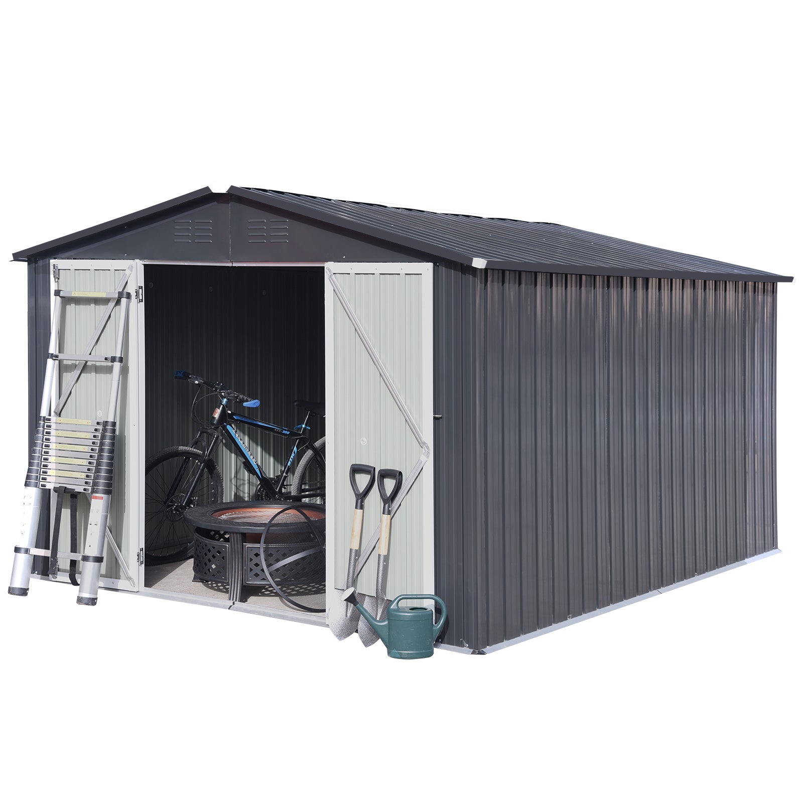 Metal garden sheds 10ftx8ft outdoor storage sheds Dark-grey with window - Premium Carports from Rapidvehicles - Just $551.99! Shop now at Rapidvehicles