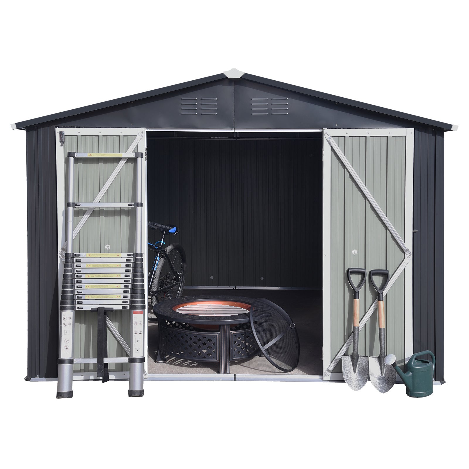 Metal garden sheds 10ftx8ft outdoor storage sheds Dark-grey with window - Premium Carports from Rapidvehicles - Just $551.99! Shop now at Rapidvehicles