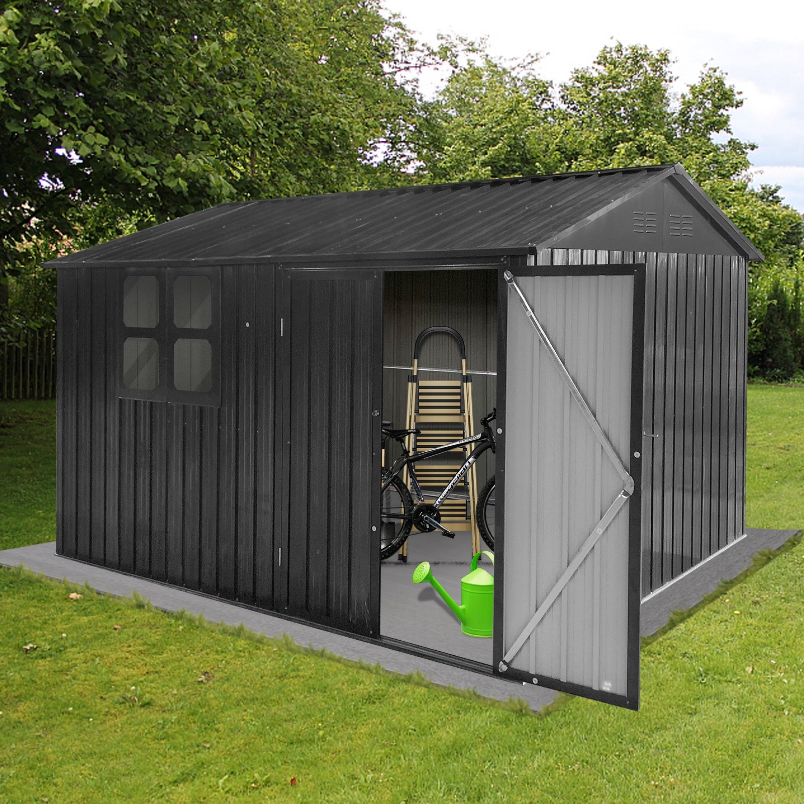 Metal garden sheds 10ftx8ft outdoor storage sheds Dark-grey with window - Premium Carports from Rapidvehicles - Just $551.99! Shop now at Rapidvehicles