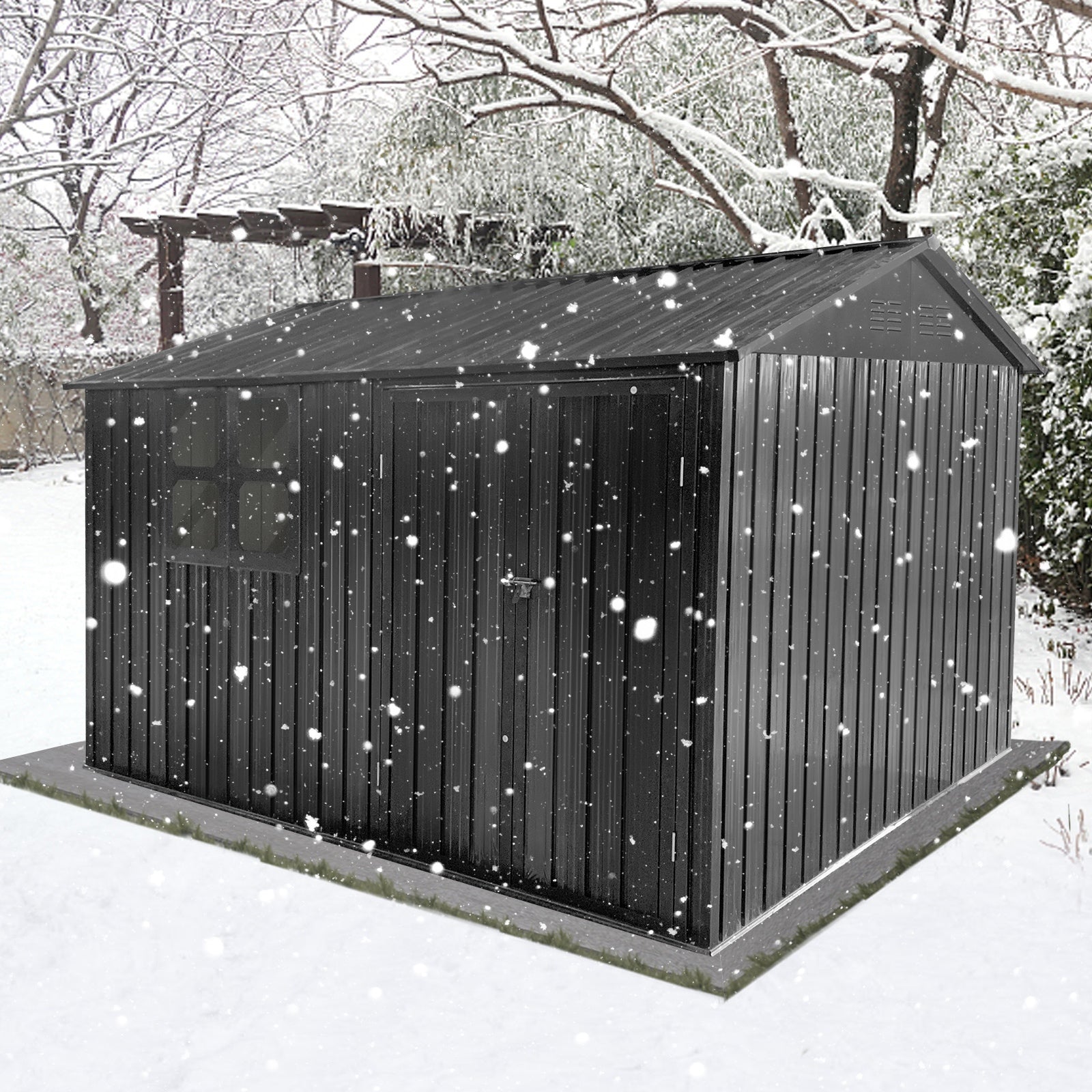 Metal garden sheds 10ftx8ft outdoor storage sheds Dark-grey with window - Premium Carports from Rapidvehicles - Just $551.99! Shop now at Rapidvehicles