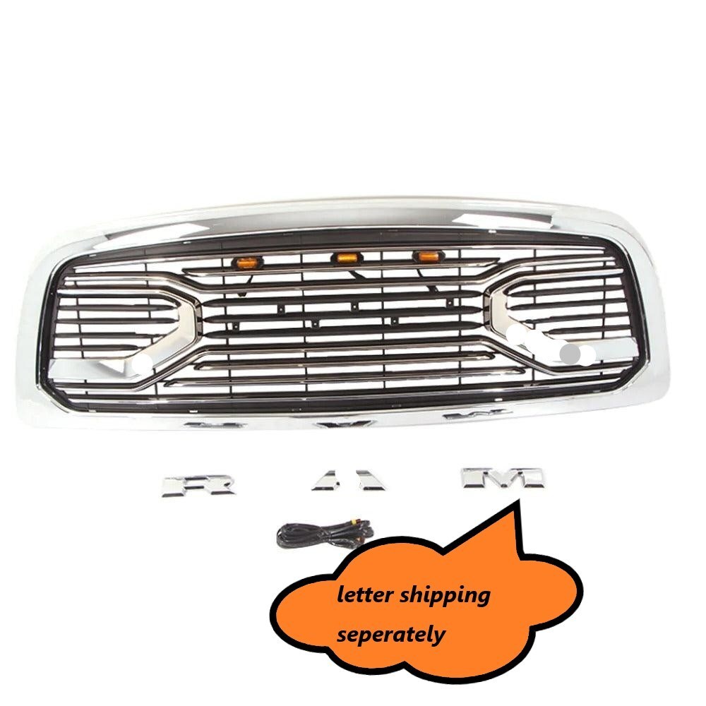 Front Grill for 2009 2010 2011 2012 Dodge Ram 1500 Chrome Grille Big Horn Style W/ Letters & Lights - Premium Accessories from Rapidvehicles - Just $326.80! Shop now at Rapidvehicles