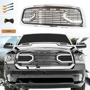 Front Grille For 2013 2014 2015 2016 2017 2018 Dodge Ram 1500 Chrome Grille Big Horn Style With Letters W/lights - Premium Accessories from Rapidvehicles - Just $331.99! Shop now at Rapidvehicles