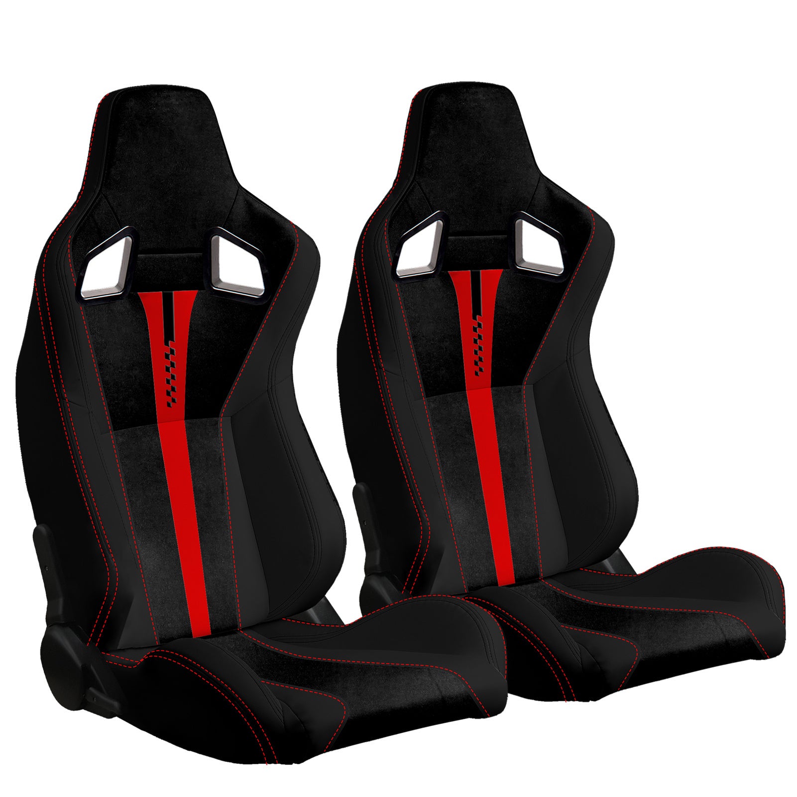 2PC New Universal Bucket Racing Seats Red Stitch Red PVC Leather Reclinable Carbon Look Leather Back With Adjustor Slider(Not Including Seat Bracket ) 1 box of 2 pieces - Premium Accessories from Rapidvehicles - Just $381.26! Shop now at Rapidvehicles