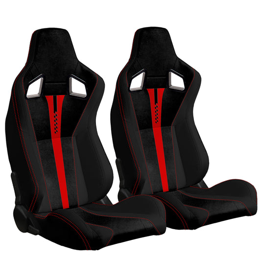 2PC New Universal Bucket Racing Seats Red Stitch Red PVC Leather - Premium Tires & Wheels from Rapidvehicles - Just $418.10! Shop now at Rapidvehicles