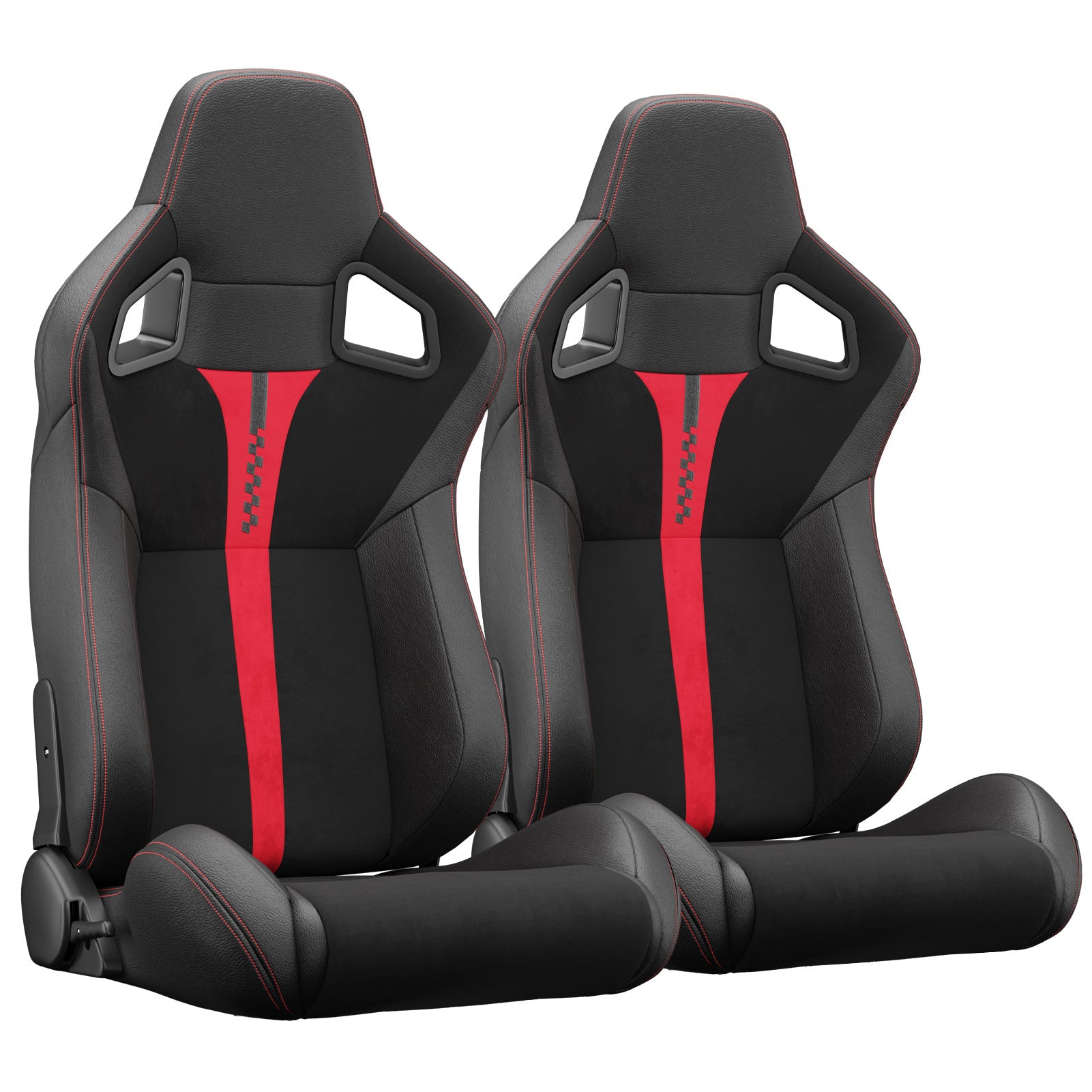 2PC New Universal Bucket Racing Seats Red Stitch Red PVC Leather Reclinable Carbon Look Leather Back With Adjustor Slider(Not Including Seat Bracket ) 1 box of 2 pieces - Premium Accessories from Rapidvehicles - Just $381.26! Shop now at Rapidvehicles