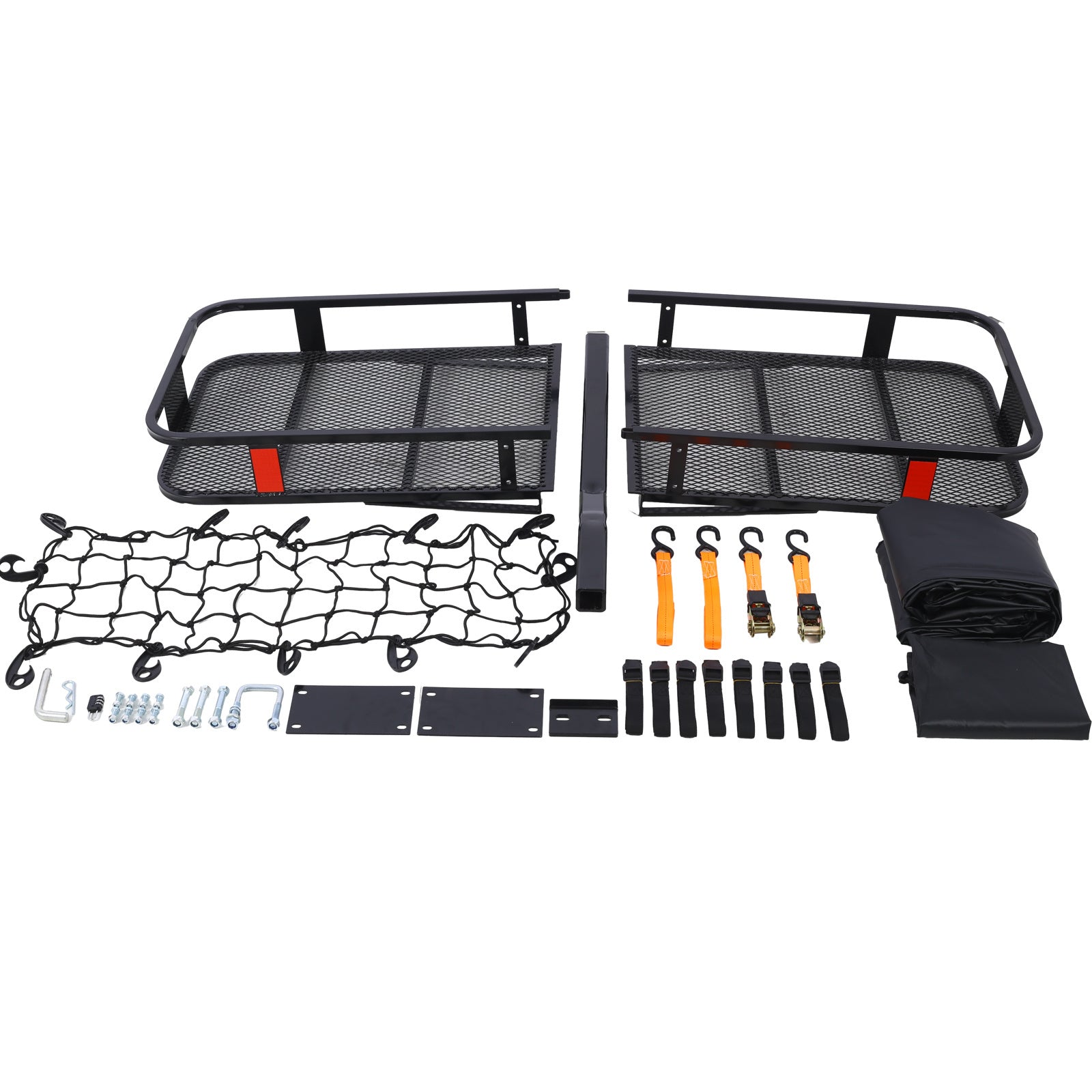 Hitch Mount Cargo Carrier Basket 60" X 21" X 6"+Waterproof Cargo Bag 16 Cubic Feet(56" 20" 20"),Hauling Weight Capacity of 500 Lbs and A Folding Arm.with Hitch Stabilizer,Net and Straps - Premium Cargo Management from Rapidvehicles - Just $246.89! Shop now at Rapidvehicles