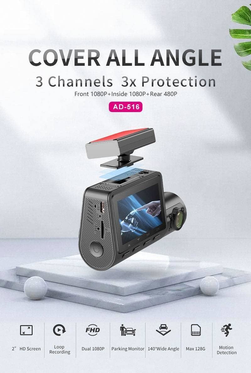 3 Channel Dash Cam for Car with 1080 + 1080 + 480p Three Lenses, - Premium Car Video & Navigation from Rapidvehicles - Just $129.77! Shop now at Rapidvehicles