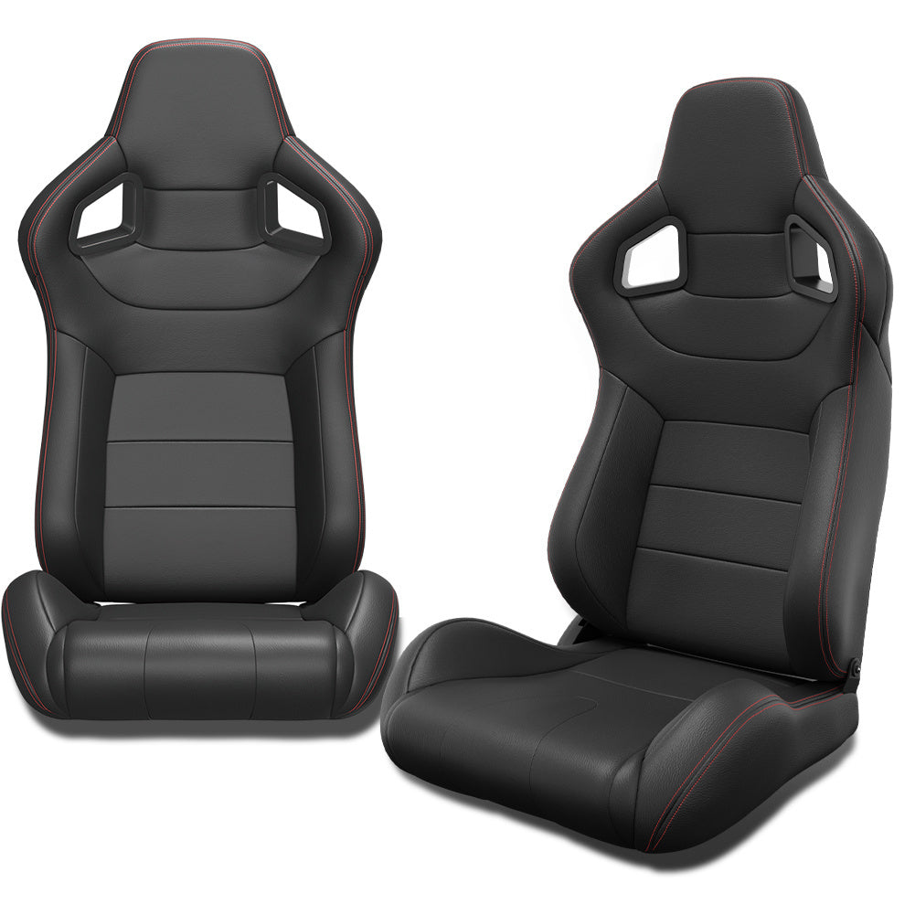 2PC Universal Bucket Racing Seats Red Stitch Red PVC Leather Reclinable Carbon Look Leather Back With Adjustor Slider(Not Including Seat Bracket ) 1 box of 2 pieces - Premium Accessories from Rapidvehicles - Just $389.99! Shop now at Rapidvehicles