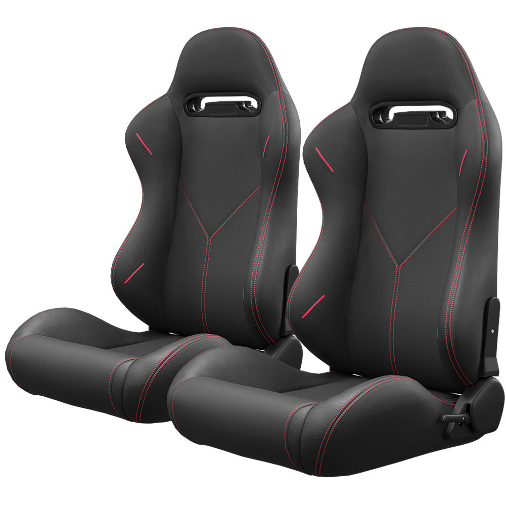 2PC Universal Bucket Racing Seats Red Stitch Red PVC Leather Reclinable Carbon Look Leather Back With Adjustor Slider(Not Including Seat Bracket ) 1 box of 2 pieces - Premium Accessories from Rapidvehicles - Just $382.62! Shop now at Rapidvehicles