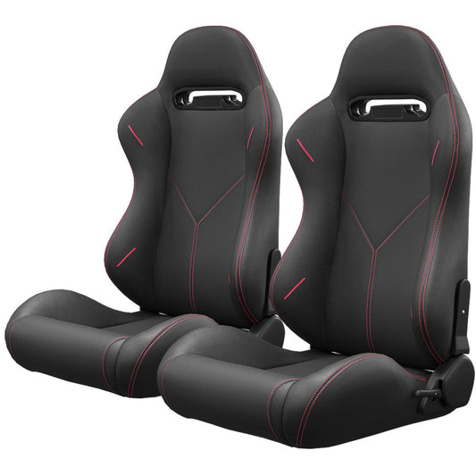 2PC Universal Bucket Racing Seats Red Stitch Red PVC Leather - Premium Tires & Wheels from Rapidvehicles - Just $419.61! Shop now at Rapidvehicles