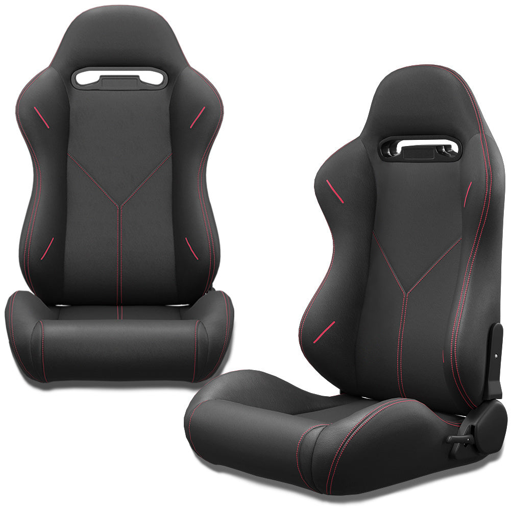 2PC Universal Bucket Racing Seats Red Stitch Red PVC Leather Reclinable Carbon Look Leather Back With Adjustor Slider(Not Including Seat Bracket ) 1 box of 2 pieces - Premium Accessories from Rapidvehicles - Just $387.99! Shop now at Rapidvehicles