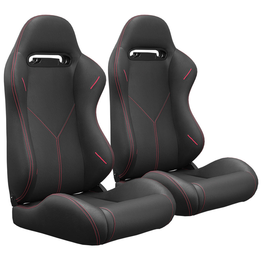 2PC Universal Bucket Racing Seats Red Stitch Red PVC Leather Reclinable Carbon Look Leather Back With Adjustor Slider(Not Including Seat Bracket ) 1 box of 2 pieces - Premium Accessories from Rapidvehicles - Just $387.99! Shop now at Rapidvehicles