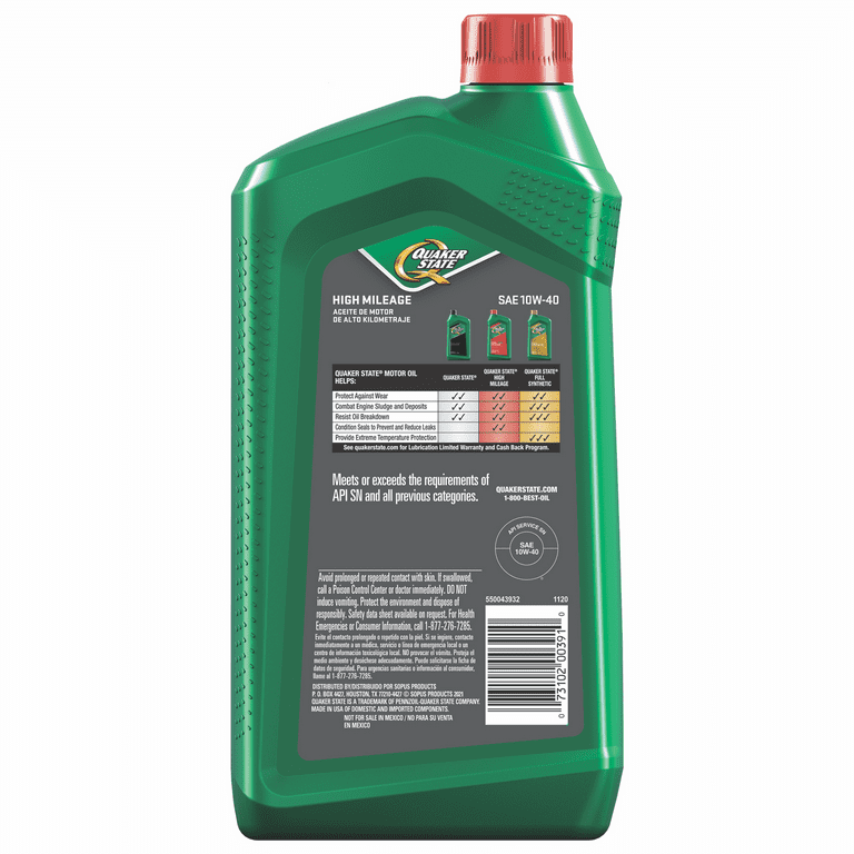 Quaker State High Mileage 10W-40 Synthetic Blend Motor Oil for Vehicles over 75K Miles, 1-Quart - Premium Engine Oil from Quaker State - Just $35.99! Shop now at Rapidvehicles