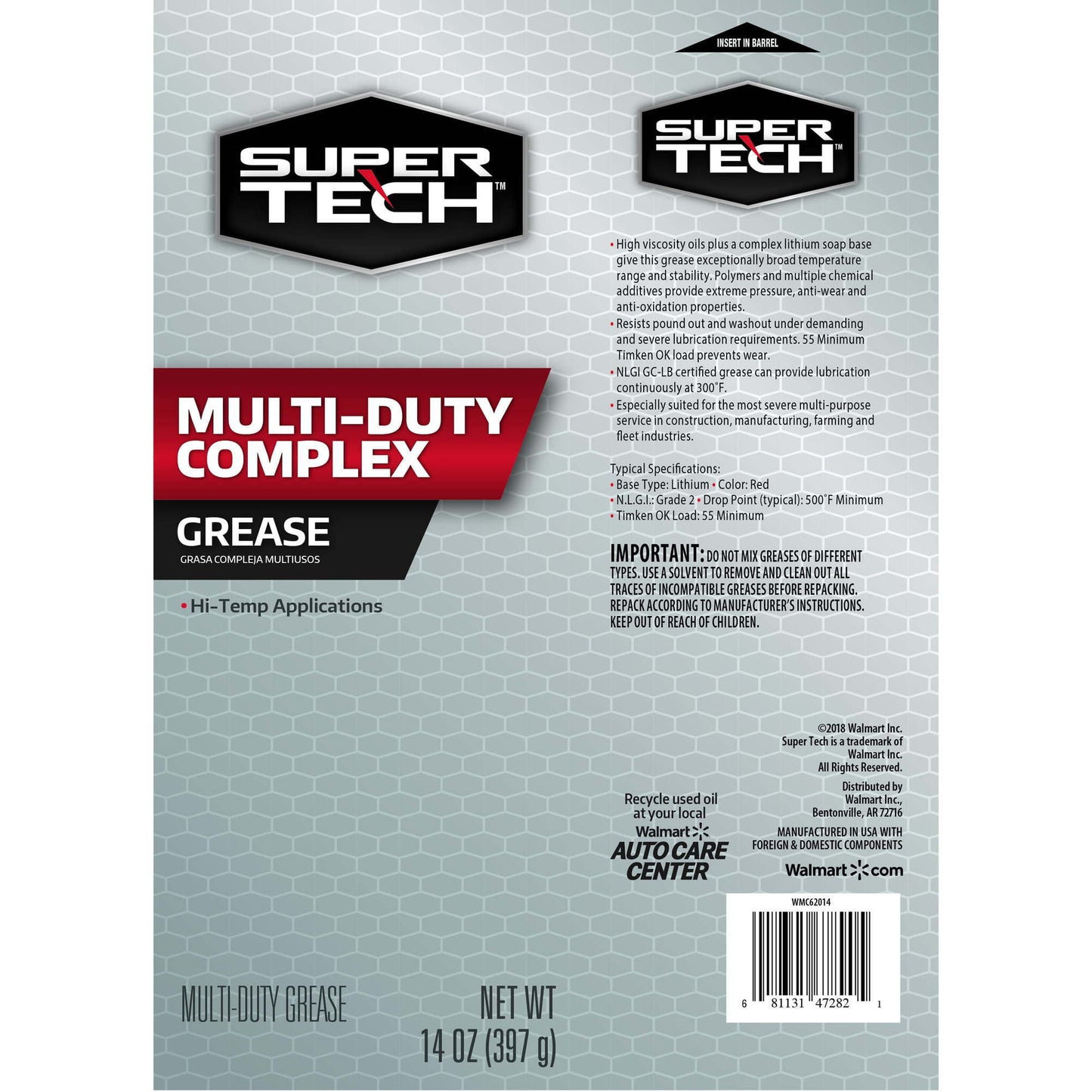 Super Tech Multi-Duty Complex Hi-Temp Grease, 14 oz Tube - Premium Lubricants from Super Tech - Just $57.99! Shop now at Rapidvehicles