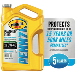 Pennzoil Platinum Euro Full Synthetic 0W-40 Motor Oil, 5 Quart - Premium Engine Oil from Pennzoil - Just $66.99! Shop now at Rapidvehicles