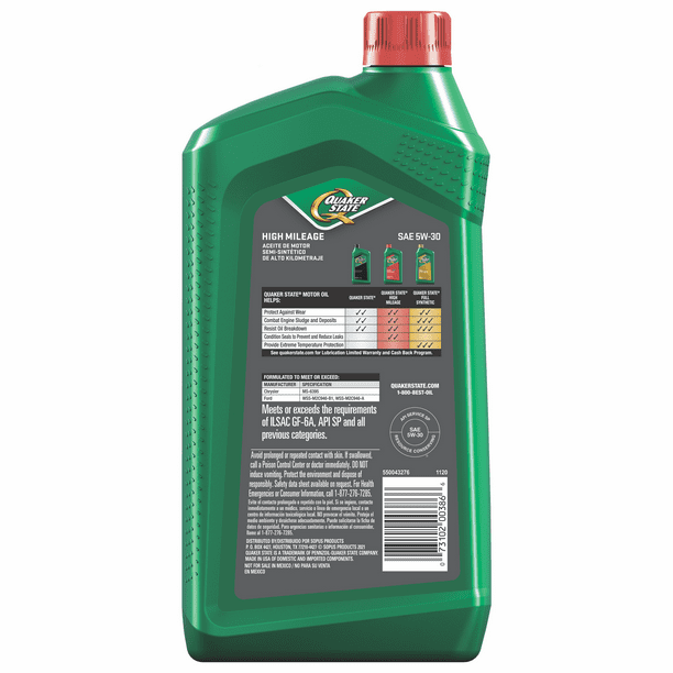 Quaker State High Mileage 5W-30 Synthetic Blend Motor Oil, 1 Quart - Premium Engine Oil from Quaker State - Just $40.99! Shop now at Rapidvehicles