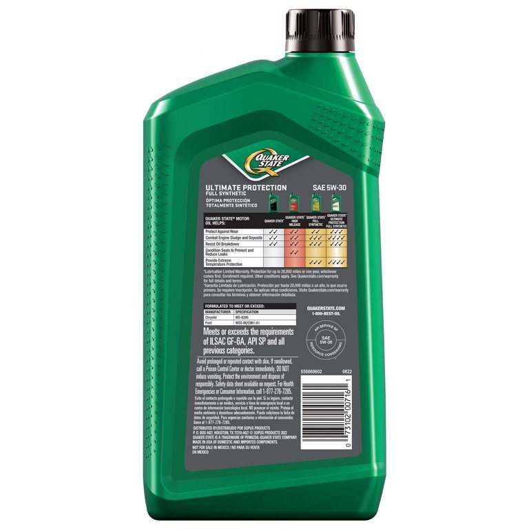 Quaker State Full Synthetic Ultimate Protection Dexos 5W-30 Motor - Premium Engine Oil from Quaker State - Just $57.99! Shop now at Rapidvehicles