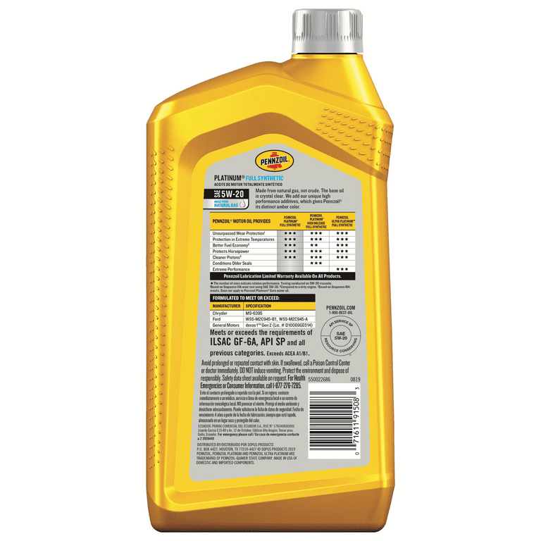 Pennzoil Platinum Full Synthetic 5W-20 Motor Oil, 1-Quart - Premium Engine Oil from Pennzoil - Just $57.99! Shop now at Rapidvehicles