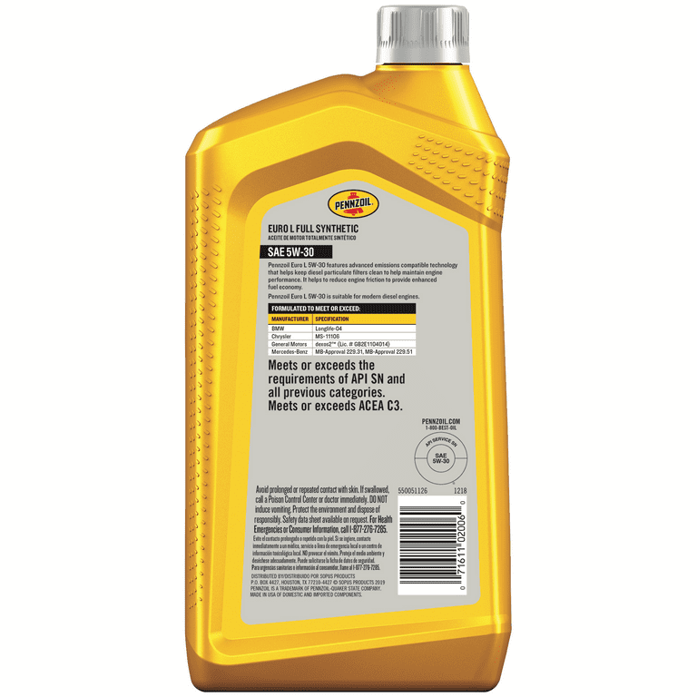 Pennzoil Platinum Euro L Full Synthetic 5W-30 Motor Oil, 1 Quart - Premium Engine Oil from Pennzoil - Just $57.99! Shop now at Rapidvehicles