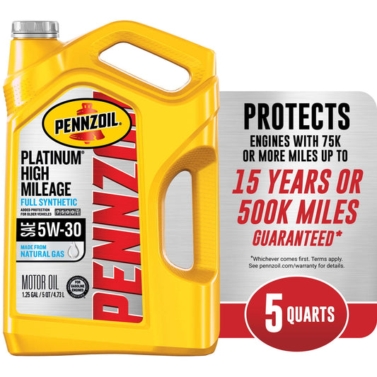 Pennzoil Platinum High Mileage Full Synthetic 5W-30 Motor Oil, 5 - Premium Engine Oil from Pennzoil - Just $77.99! Shop now at Rapidvehicles