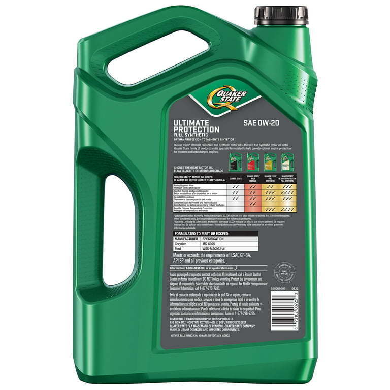 Quaker State Ultimate Protection Full Synthetic 0W-20 Motor Oil, - Premium Engine Oil from Quaker State - Just $77.99! Shop now at Rapidvehicles