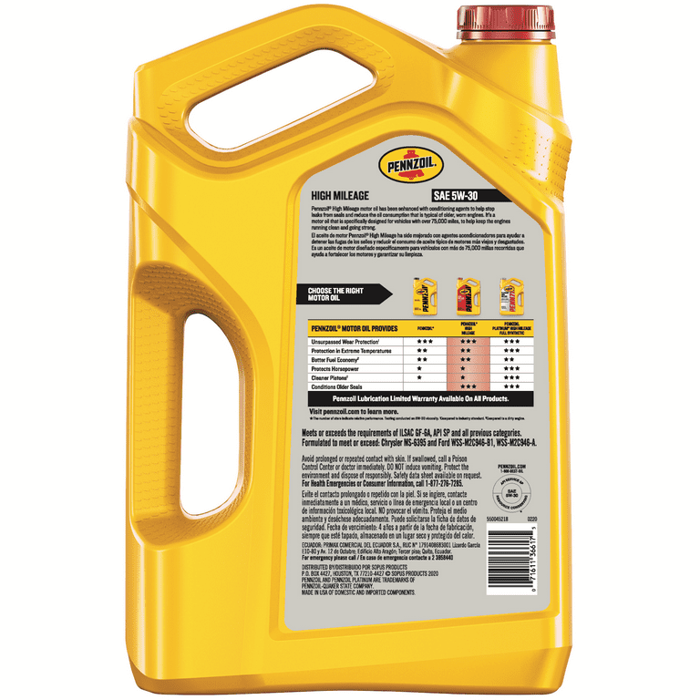 Pennzoil High Mileage 5W-30 Motor Oil for Vehicles Over 75K Miles, 5 Quart - Premium Engine Oil from Pennzoil - Just $57.99! Shop now at Rapidvehicles