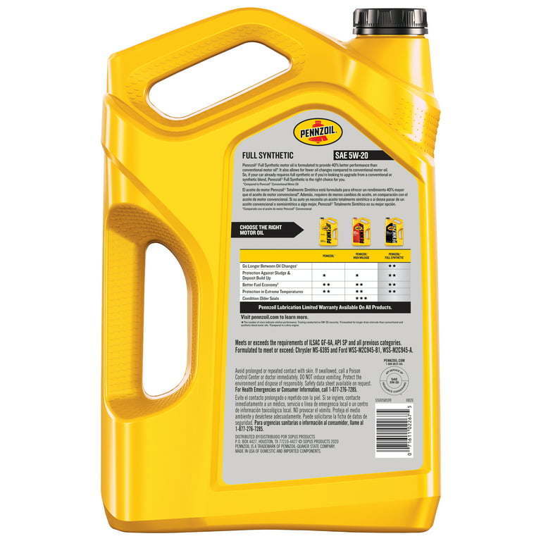 Pennzoil Full Synthetic 5W-20 Motor Oil, 5 Quart - Premium Engine Oil from Pennzoil - Just $77.99! Shop now at Rapidvehicles