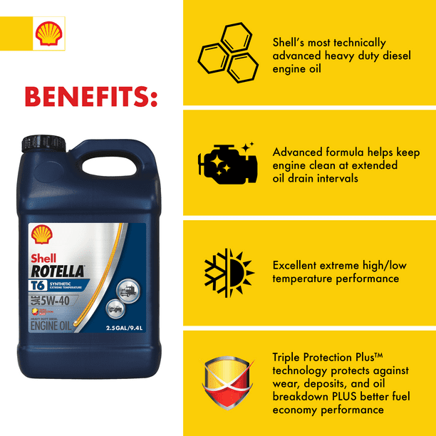 Shell Rotella T6 Full Synthetic 5W-40 Diesel Engine Oil, 2.5 Gallon - Premium Engine Oil from Shell ROTELLA - Just $177.99! Shop now at Rapidvehicles