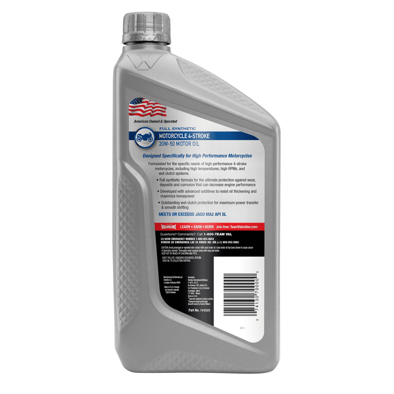 Valvoline 4-Stroke Motorcycle Full Synthetic SAE 20W-50 Motor Oil 1 QT, Case of 6 1 QT, Case of 6 20W-50 - Premium Engine Oil from Valvoline - Just $94.99! Shop now at Rapidvehicles