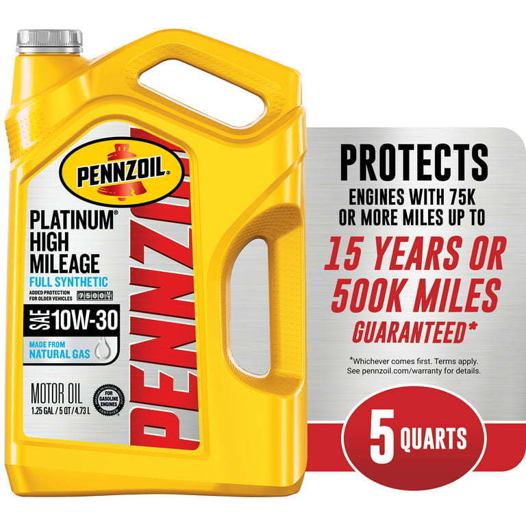 Pennzoil Platinum High Mileage Full Synthetic 10W-30 Motor Oil, 5 - Premium Engine Oil from Pennzoil - Just $77.99! Shop now at Rapidvehicles