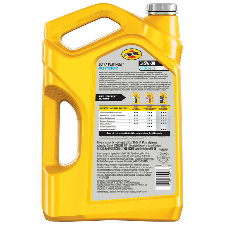 Pennzoil Ultra Platinum 5W-30 Full Synthetic Motor Oil, 5 Quart. - Premium Engine Oil from Pennzoil - Just $73.99! Shop now at Rapidvehicles