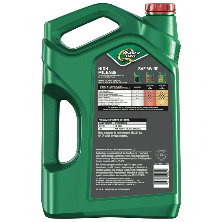 Quaker State High Mileage 5W-30 Synthetic Blend Motor Oil for - Premium Engine Oil from Quaker State - Just $68.99! Shop now at Rapidvehicles